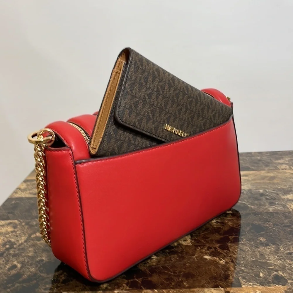Michael Kors ❤️ chain link red shoulder bag crossbody - Picture 9 of 14